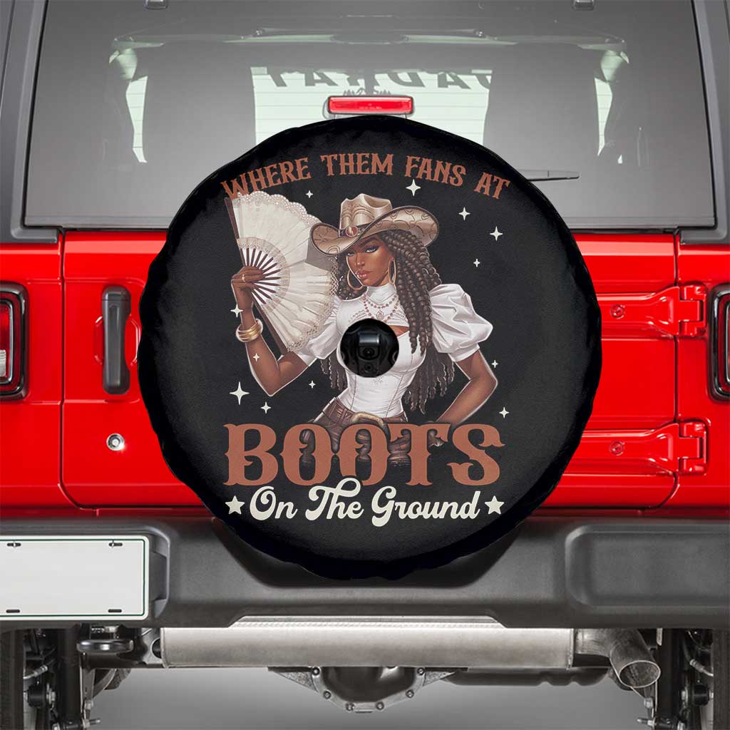 Black Cowgirl Spare Tire Cover Where Them Fans At Boots On The Ground - Wonder Print Shop