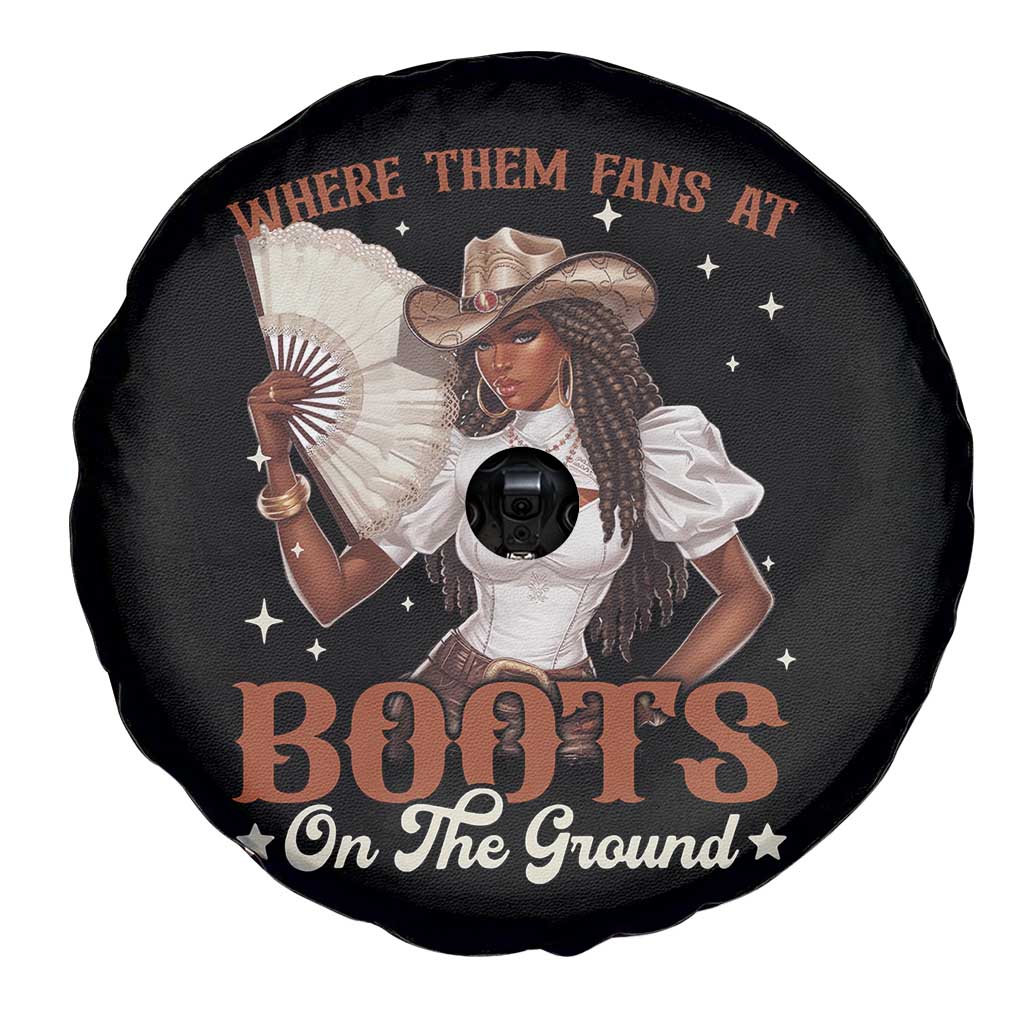 Black Cowgirl Spare Tire Cover Where Them Fans At Boots On The Ground - Wonder Print Shop