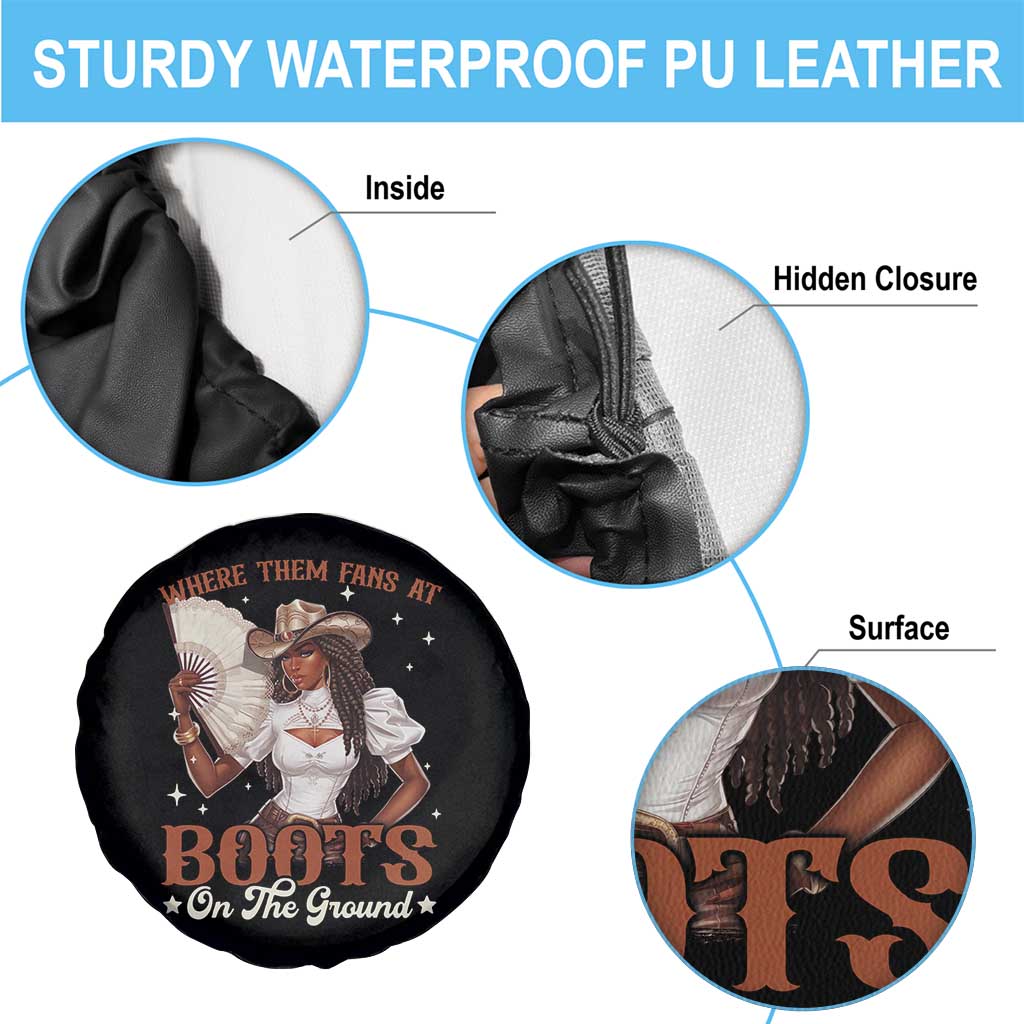 Black Cowgirl Spare Tire Cover Where Them Fans At Boots On The Ground - Wonder Print Shop