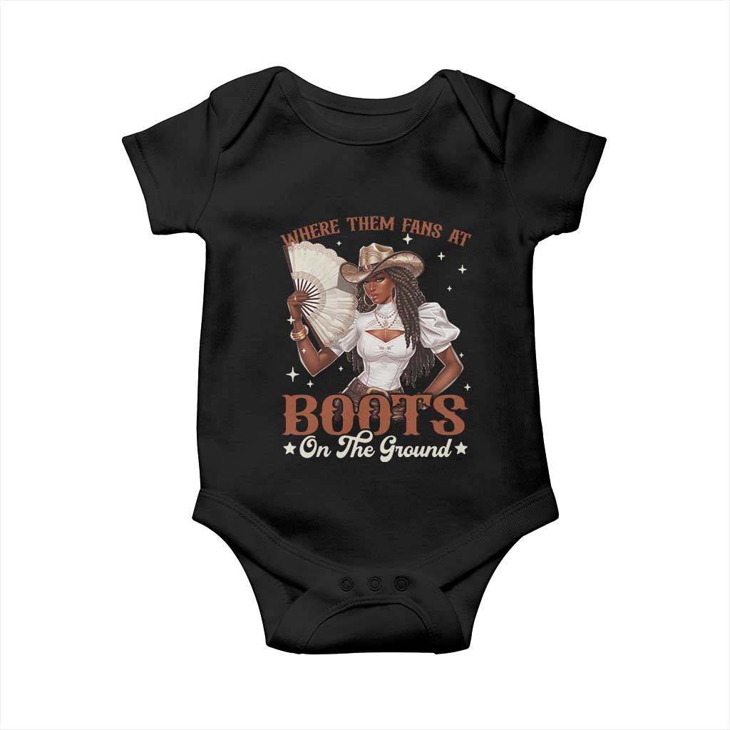 Black Cowgirl Baby Onesie Where Them Fans At Boots On The Ground - Wonder Print Shop