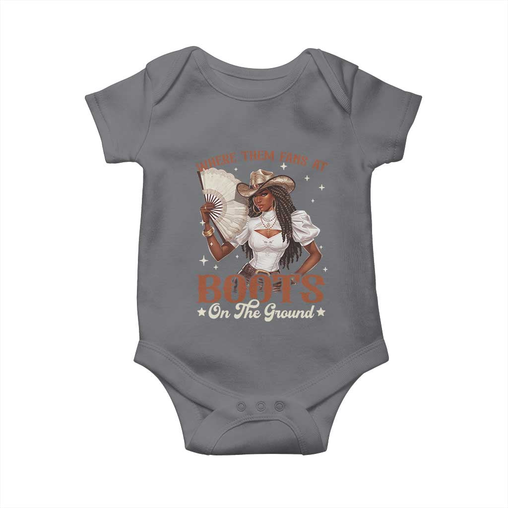 Black Cowgirl Baby Onesie Where Them Fans At Boots On The Ground - Wonder Print Shop