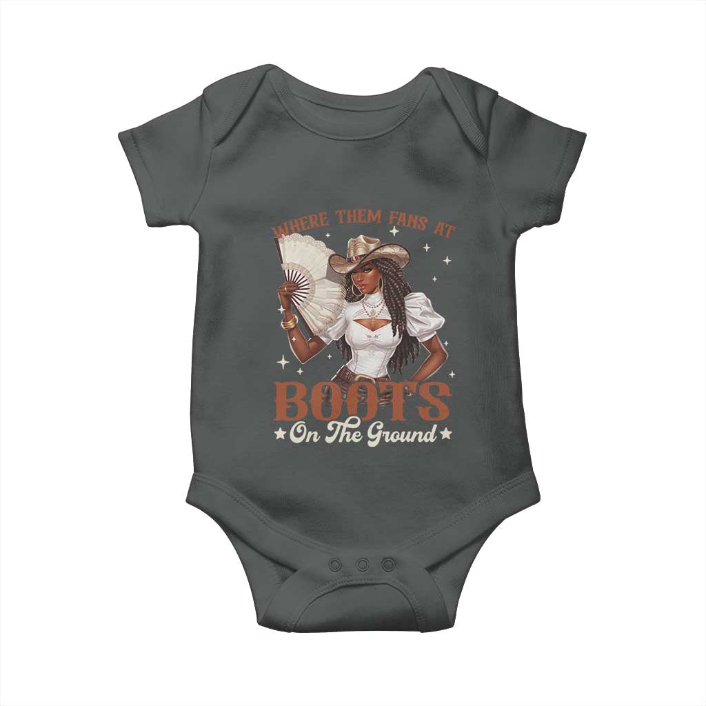 Black Cowgirl Baby Onesie Where Them Fans At Boots On The Ground - Wonder Print Shop
