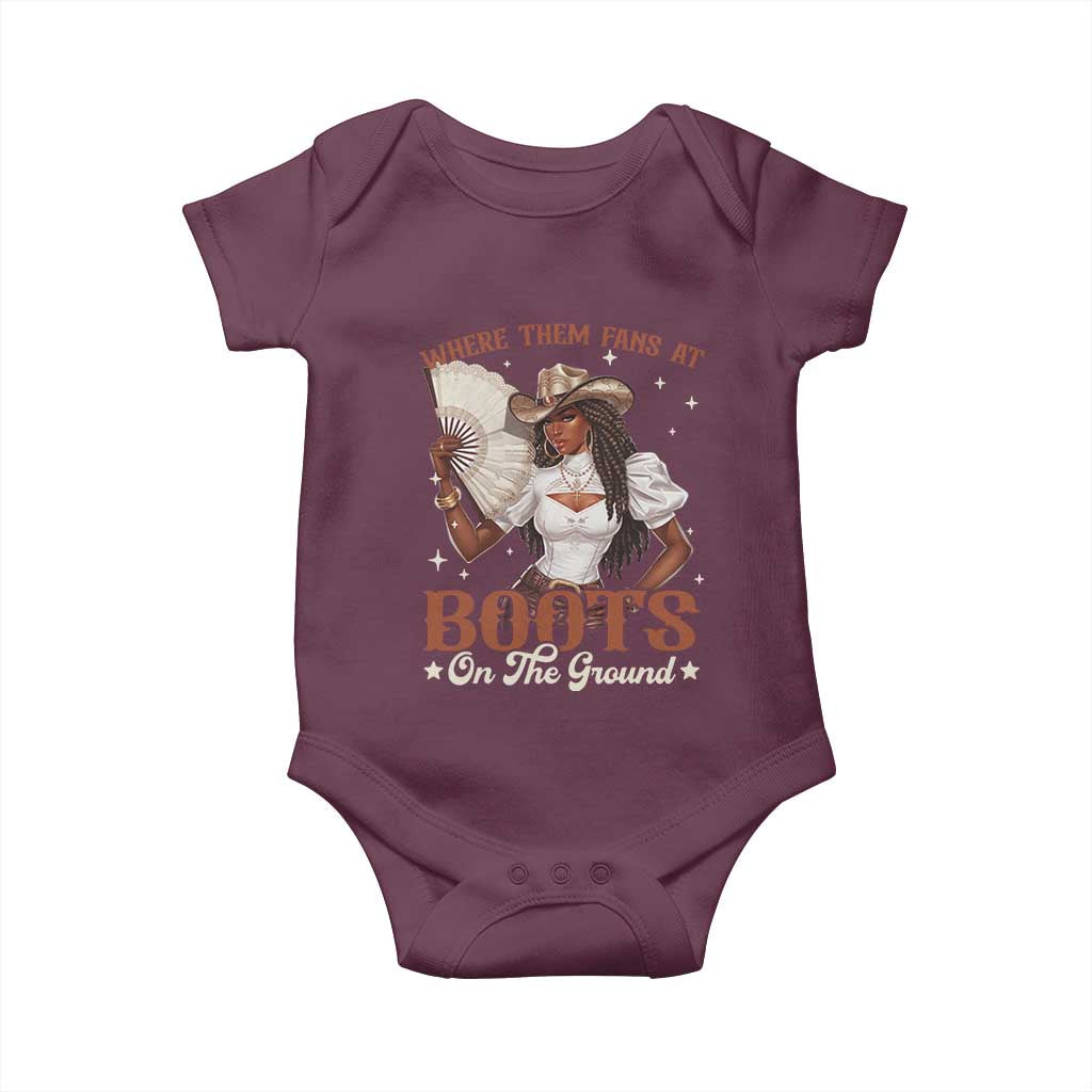 Black Cowgirl Baby Onesie Where Them Fans At Boots On The Ground - Wonder Print Shop