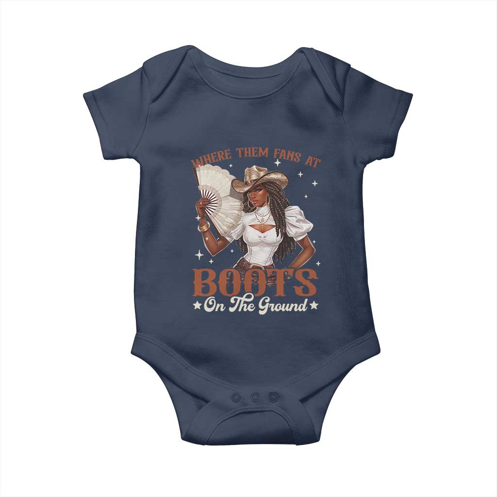 Black Cowgirl Baby Onesie Where Them Fans At Boots On The Ground - Wonder Print Shop
