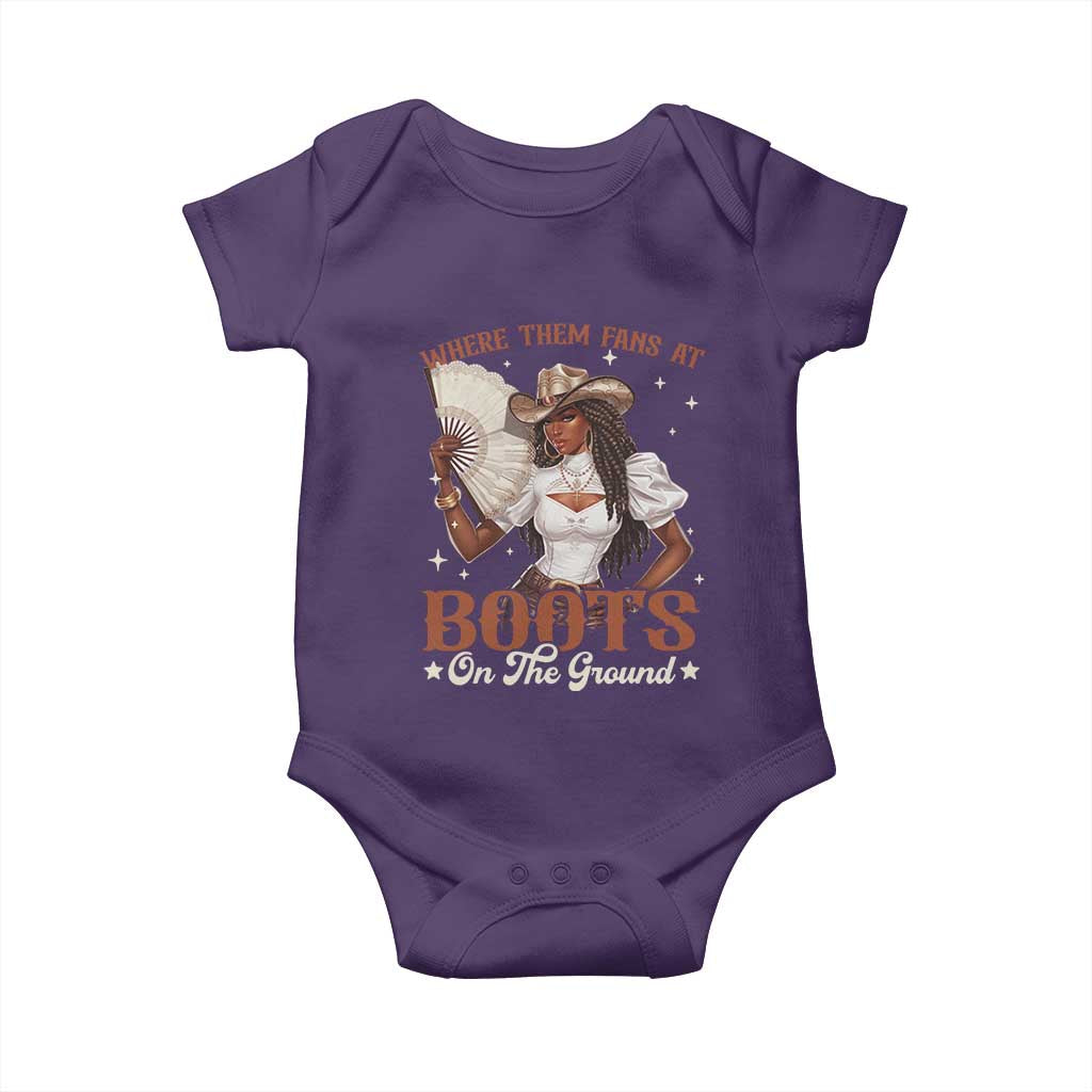 Black Cowgirl Baby Onesie Where Them Fans At Boots On The Ground - Wonder Print Shop