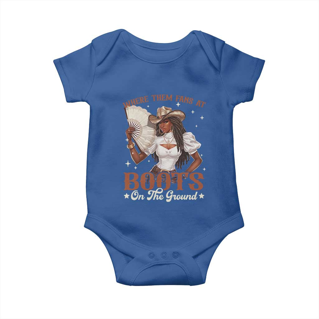 Black Cowgirl Baby Onesie Where Them Fans At Boots On The Ground - Wonder Print Shop