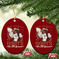 Black Cowgirl Ceramic Ornament Where Them Fans At Boots On The Ground - Wonder Print Shop
