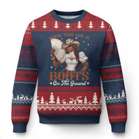 Black Cowgirl Ugly Christmas Sweater Where Them Fans At Boots On The Ground - Wonder Print Shop