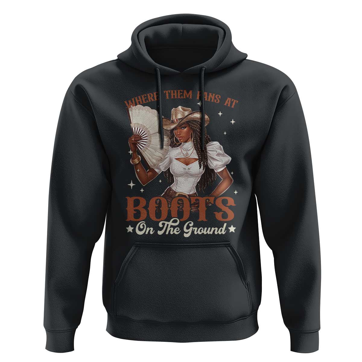 Black Cowgirl Hoodie Where Them Fans At Boots On The Ground - Wonder Print Shop