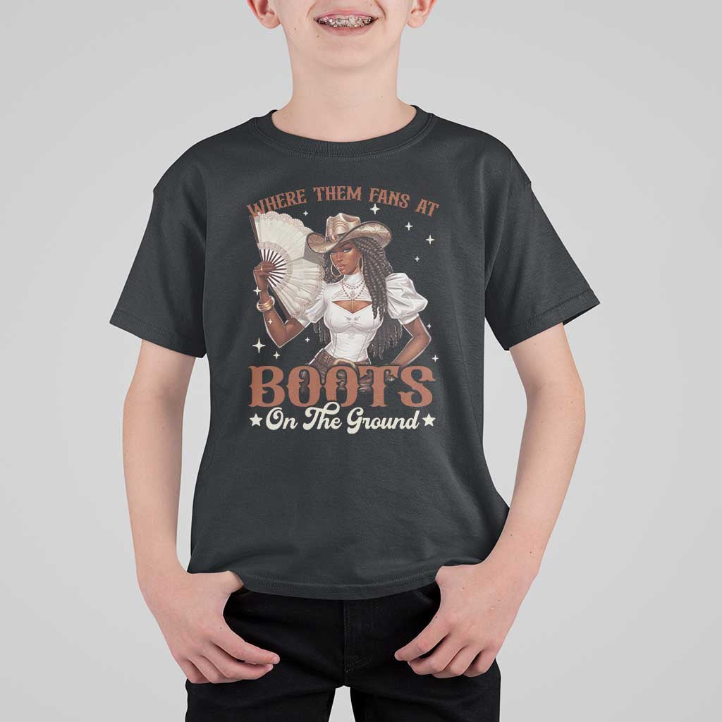 Black Cowgirl T Shirt For Kid Where Them Fans At Boots On The Ground - Wonder Print Shop