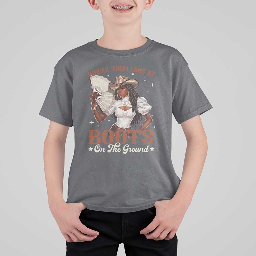 Black Cowgirl T Shirt For Kid Where Them Fans At Boots On The Ground - Wonder Print Shop