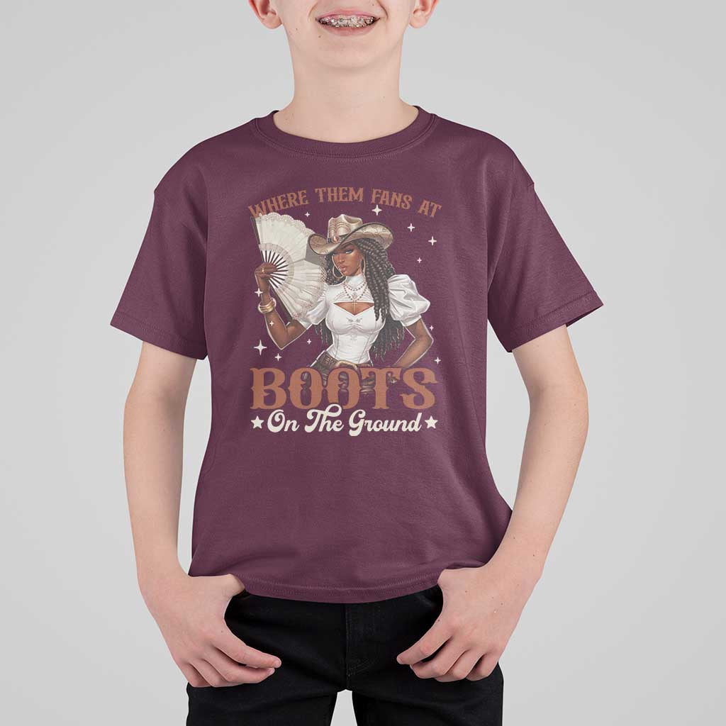 Black Cowgirl T Shirt For Kid Where Them Fans At Boots On The Ground - Wonder Print Shop