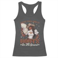 Black Cowgirl Racerback Tank Top Where Them Fans At Boots On The Ground - Wonder Print Shop