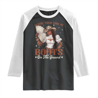 Black Cowgirl Raglan Shirt Where Them Fans At Boots On The Ground - Wonder Print Shop