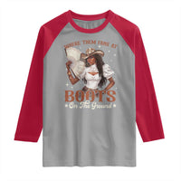 Black Cowgirl Raglan Shirt Where Them Fans At Boots On The Ground - Wonder Print Shop