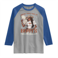 Black Cowgirl Raglan Shirt Where Them Fans At Boots On The Ground - Wonder Print Shop