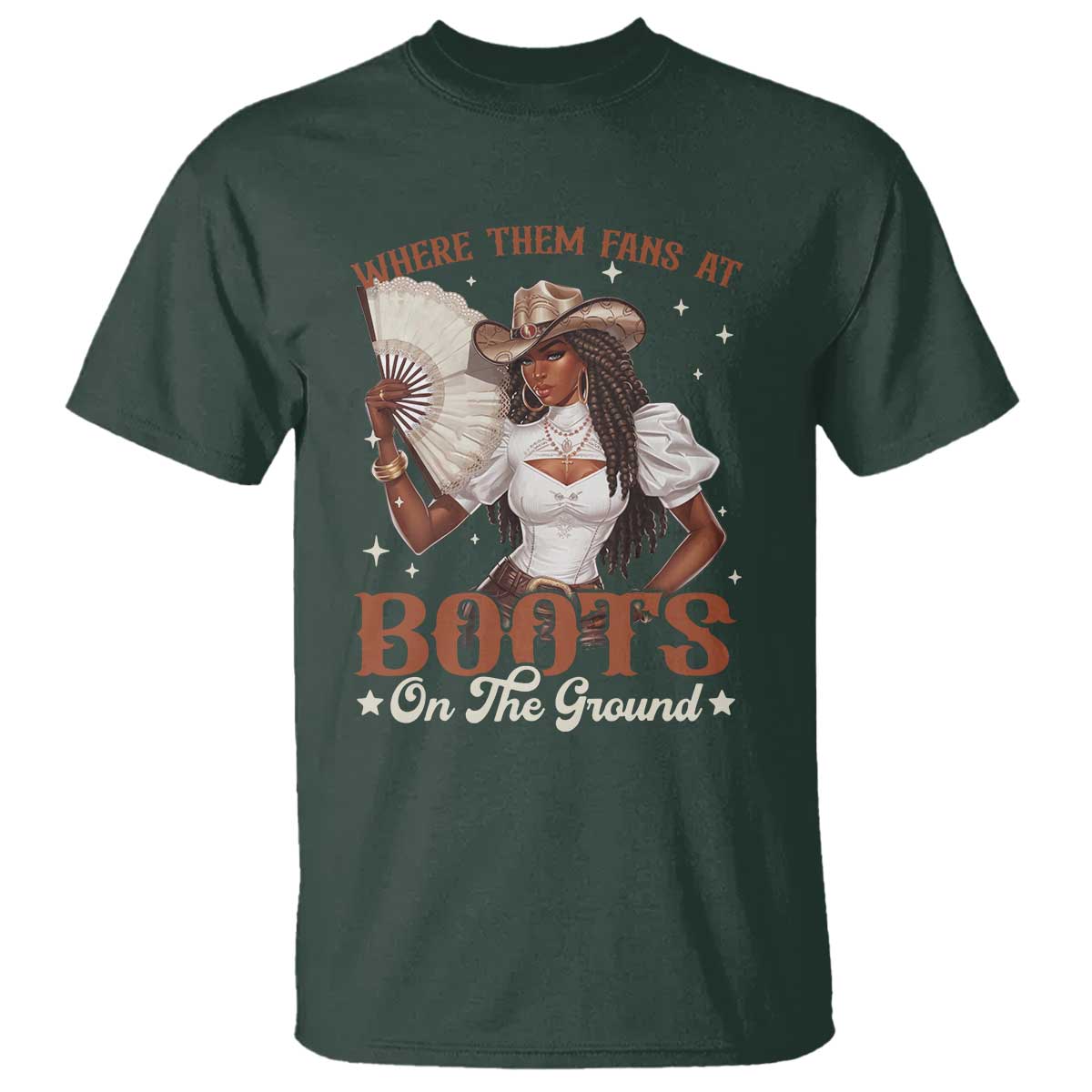 Black Cowgirl T Shirt Where Them Fans At Boots On The Ground - Wonder Print Shop