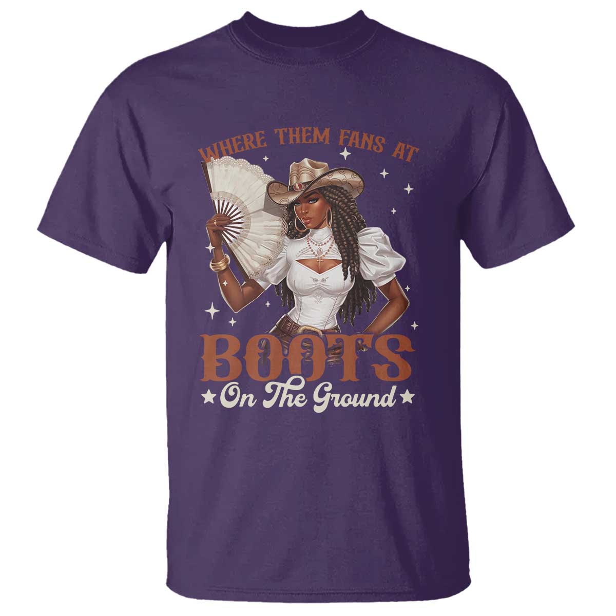 Black Cowgirl T Shirt Where Them Fans At Boots On The Ground - Wonder Print Shop