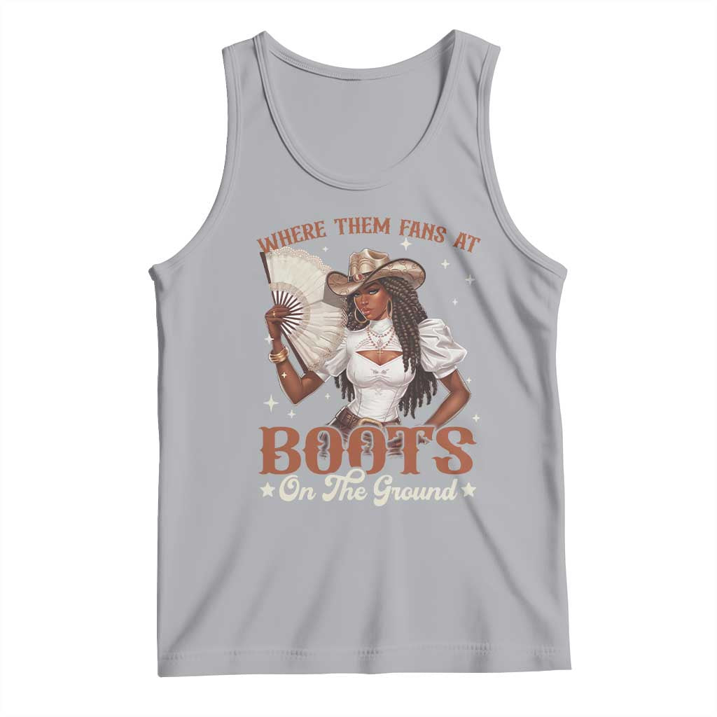 Black Cowgirl Tank Top Where Them Fans At Boots On The Ground - Wonder Print Shop