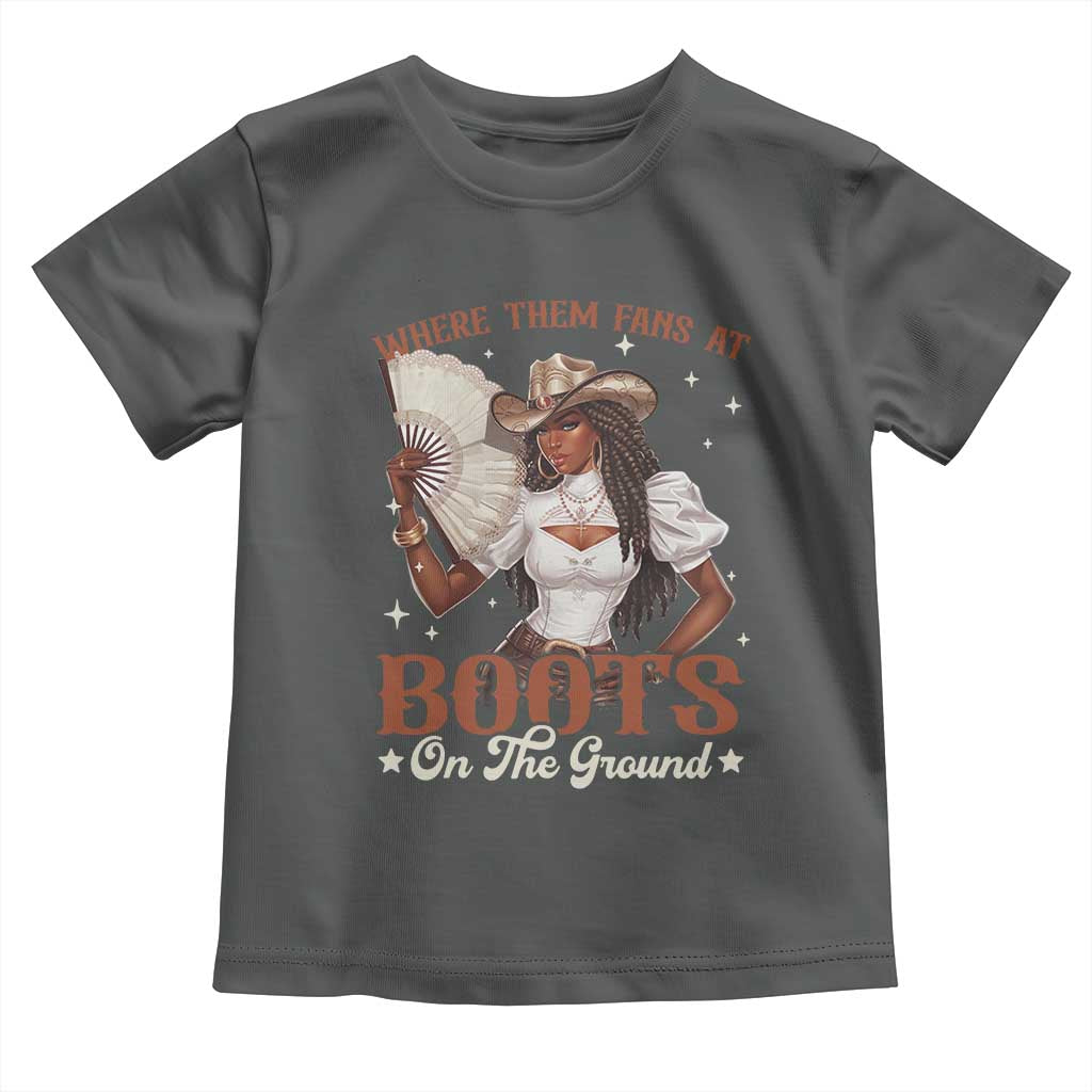 Black Cowgirl Toddler T Shirt Where Them Fans At Boots On The Ground - Wonder Print Shop