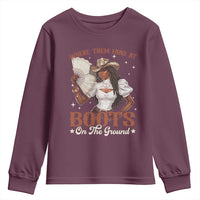 Black Cowgirl Youth Sweatshirt Where Them Fans At Boots On The Ground - Wonder Print Shop
