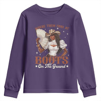 Black Cowgirl Youth Sweatshirt Where Them Fans At Boots On The Ground - Wonder Print Shop