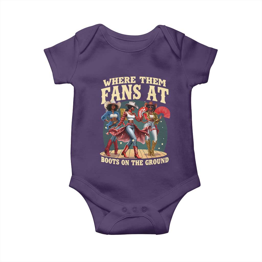 Where Them Fans At Boots On The Ground Black Cowgirl Baby Onesie