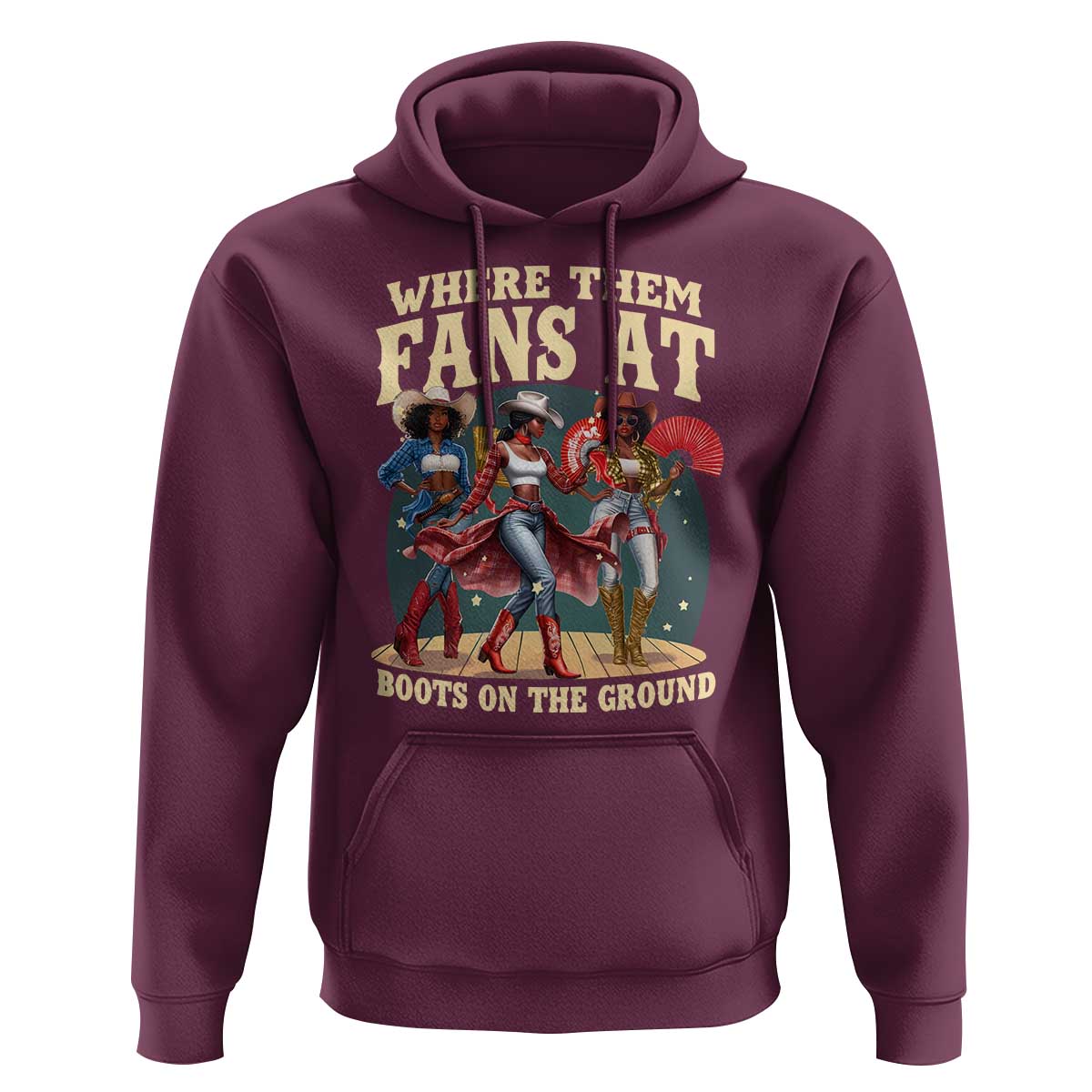 Where Them Fans At Boots On The Ground Black Cowgirl Hoodie