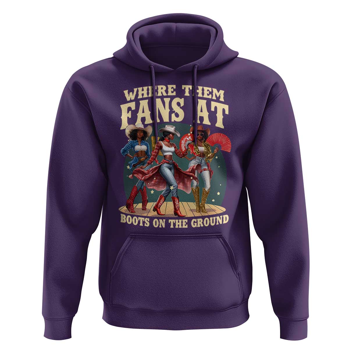 Where Them Fans At Boots On The Ground Black Cowgirl Hoodie