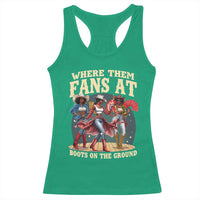 Where Them Fans At Boots On The Ground Black Cowgirl Racerback Tank Top