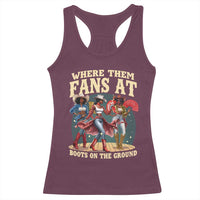 Where Them Fans At Boots On The Ground Black Cowgirl Racerback Tank Top