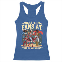 Where Them Fans At Boots On The Ground Black Cowgirl Racerback Tank Top