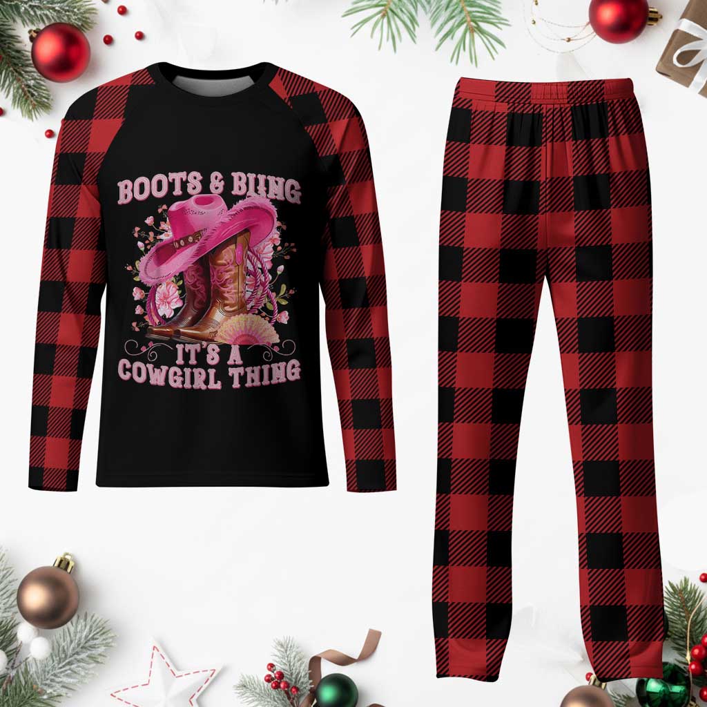 Boots and Bling Its A Cowgirl Thing Western Cowgirl Plaid Pajama Set