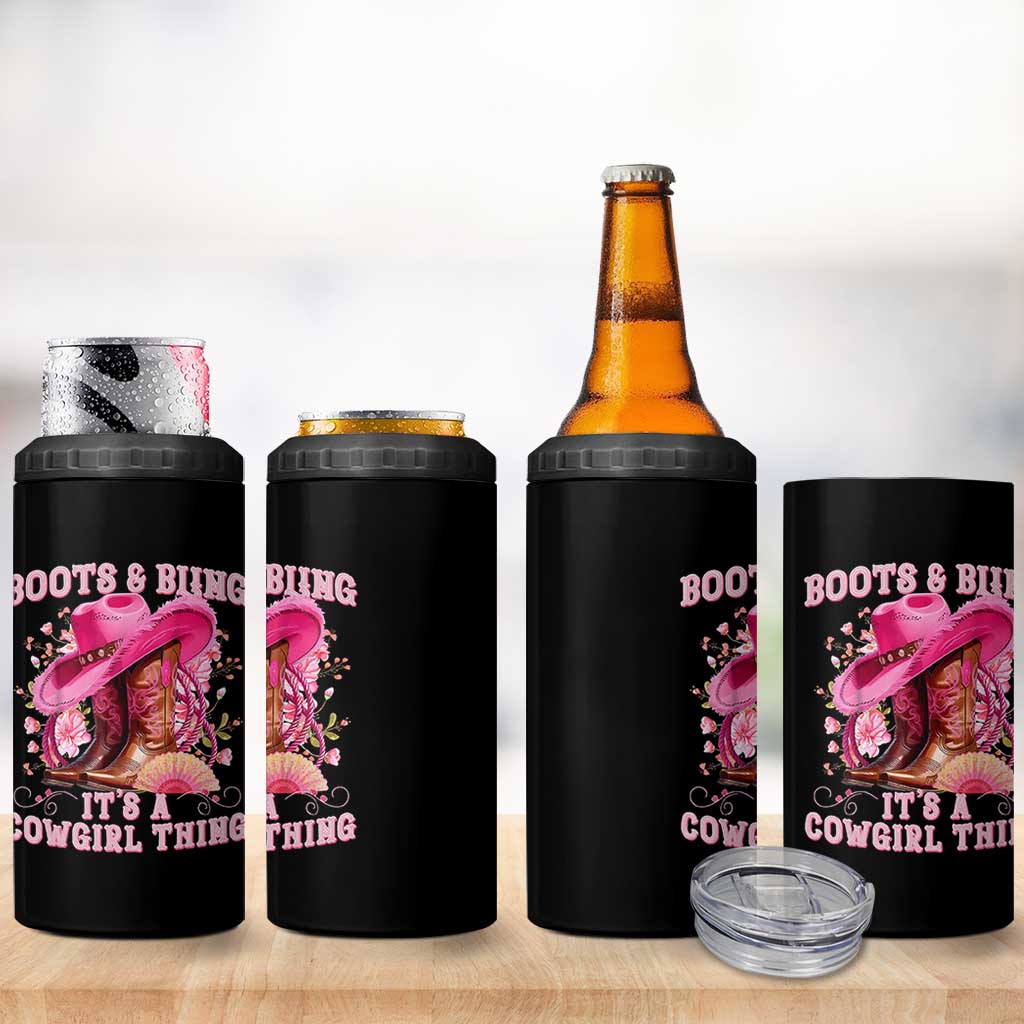 Boots and Bling Its A Cowgirl Thing Western Cowgirl 4 in 1 Can Cooler Tumbler