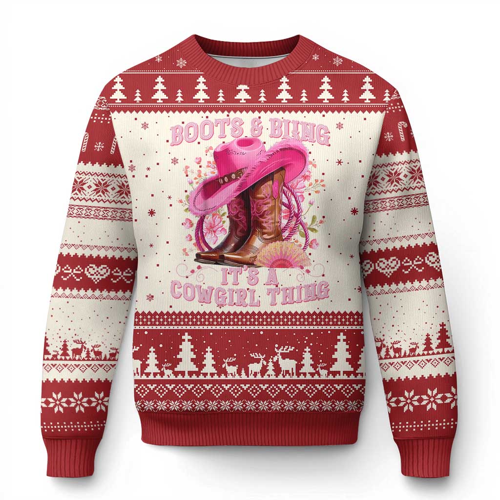 Boots and Bling Its A Cowgirl Thing Western Cowgirl Ugly Christmas Sweater