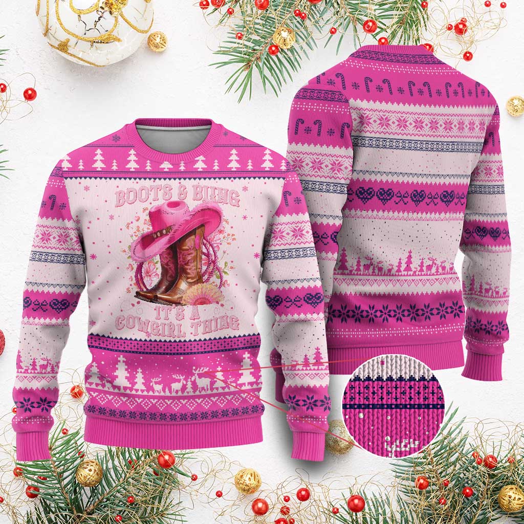 Boots and Bling Its A Cowgirl Thing Western Cowgirl Ugly Christmas Sweater
