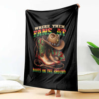 Where Them Fans At Boots On The Ground Throw Blanket Black Cowgirl Western Pride