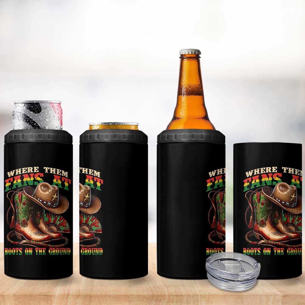 Where Them Fans At Boots On The Ground 4 in 1 Can Cooler Tumbler Black Cowgirl Western Pride