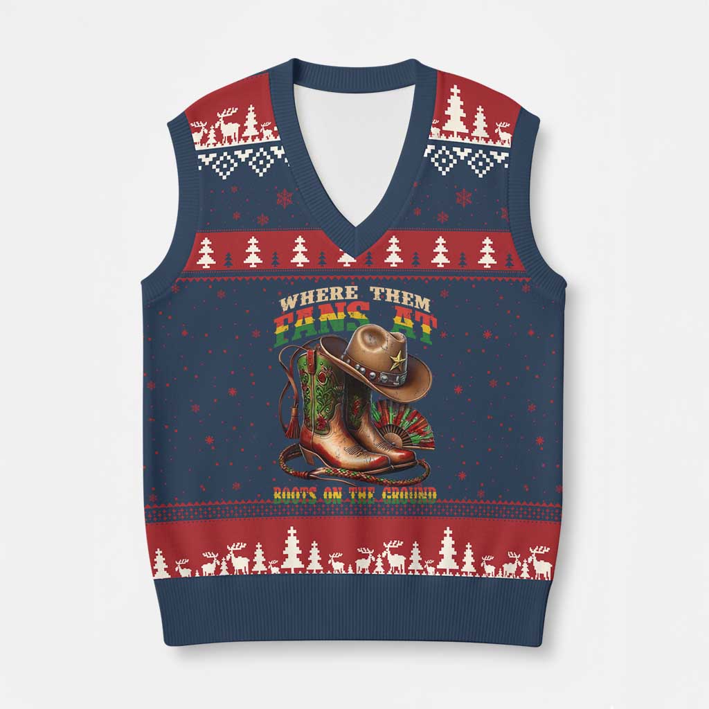Where Them Fans At Boots On The Ground V-Neck Knit Sweater Vest Black Cowgirl Western Pride