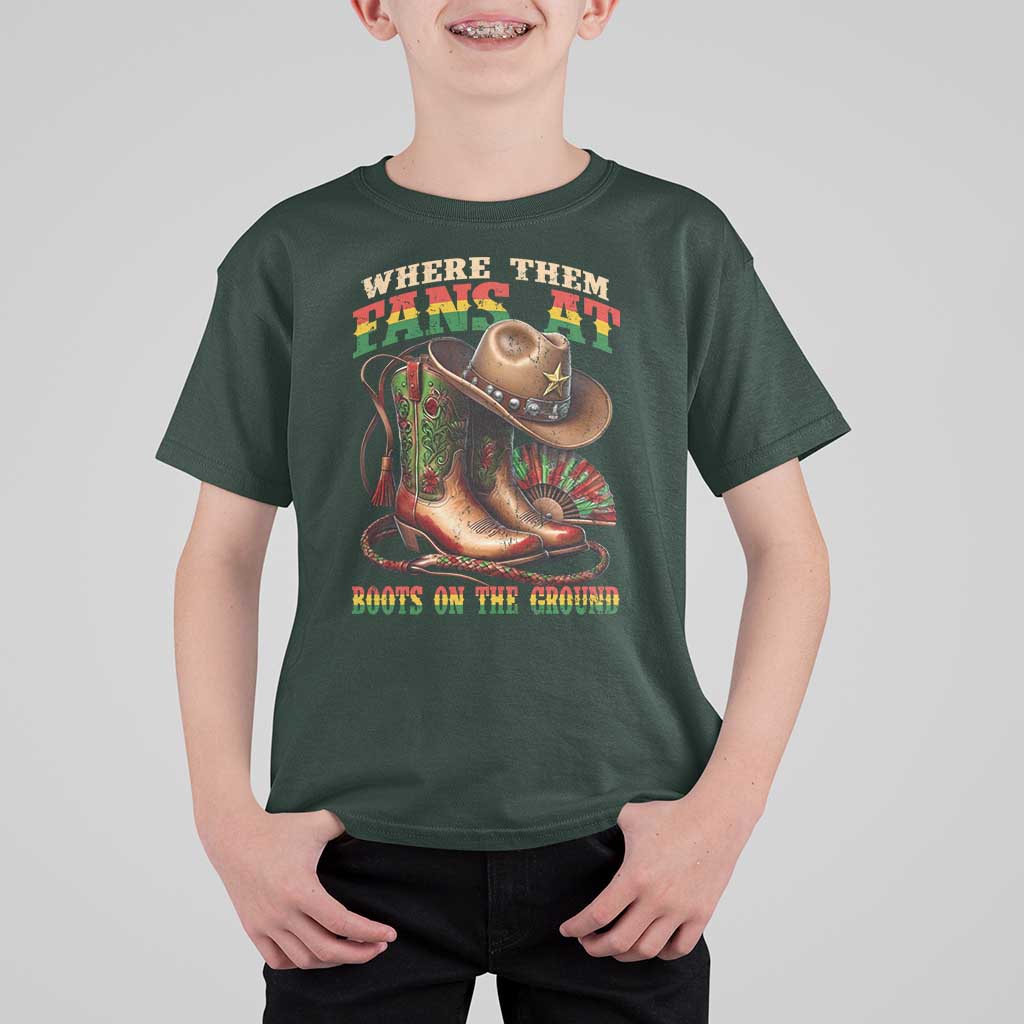 Where Them Fans At Boots On The Ground T Shirt For Kid Black Cowgirl Western Pride