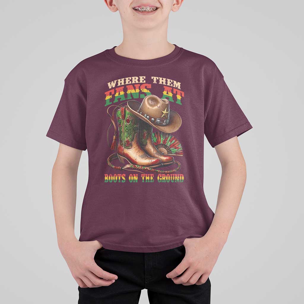 Where Them Fans At Boots On The Ground T Shirt For Kid Black Cowgirl Western Pride