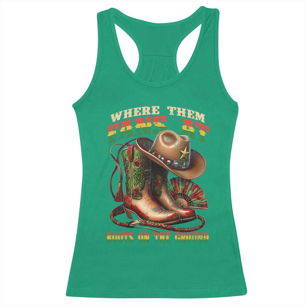 Where Them Fans At Boots On The Ground Racerback Tank Top Black Cowgirl Western Pride