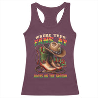 Where Them Fans At Boots On The Ground Racerback Tank Top Black Cowgirl Western Pride