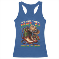 Where Them Fans At Boots On The Ground Racerback Tank Top Black Cowgirl Western Pride