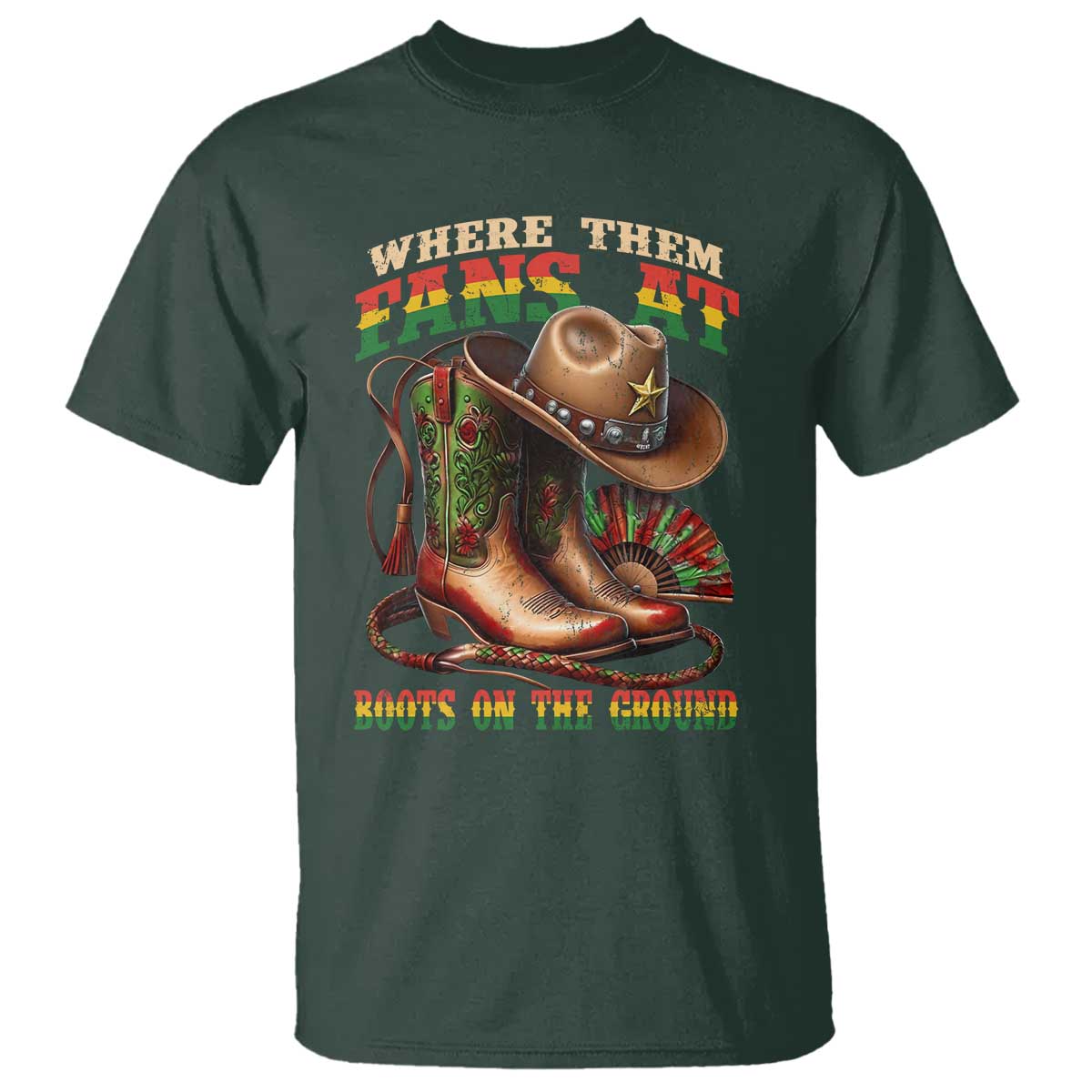 Where Them Fans At Boots On The Ground T Shirt Black Cowgirl Western Pride