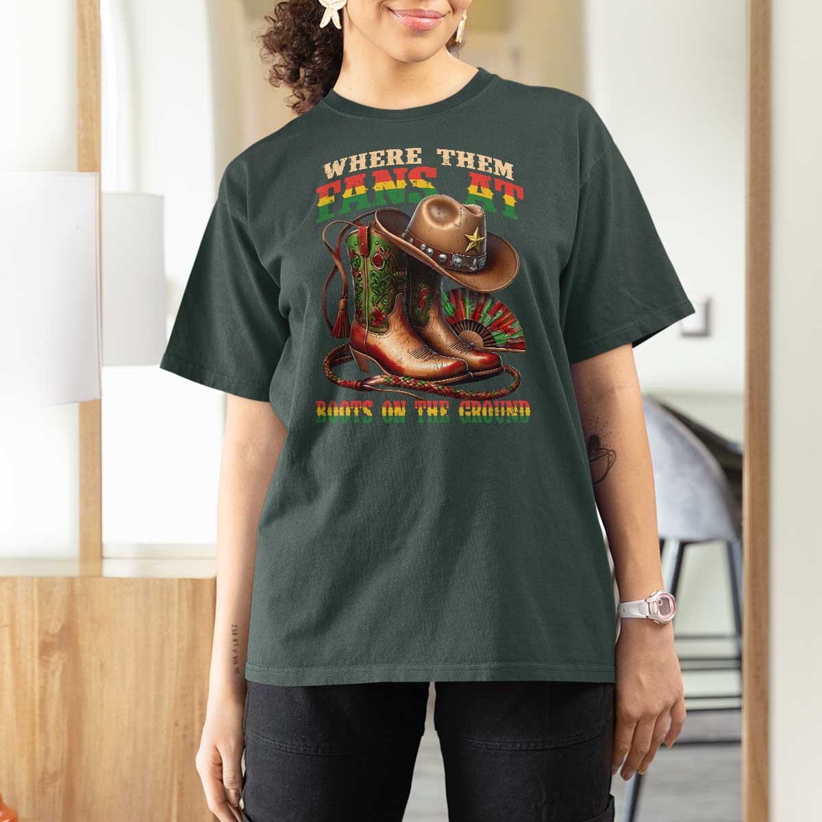 Where Them Fans At Boots On The Ground T Shirt For Women Black Cowgirl Western Pride