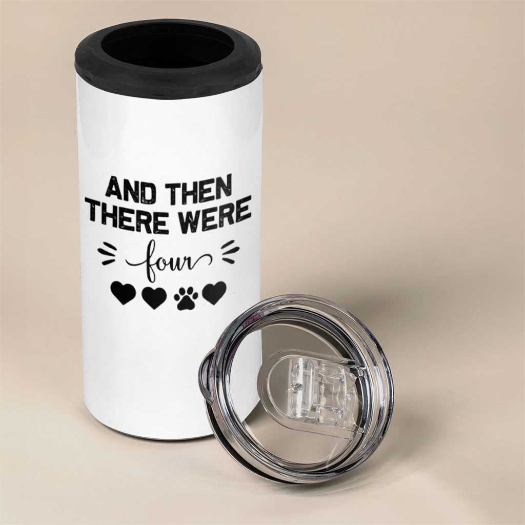 And Then There Were Four 4 in 1 Can Cooler Tumbler Pregnancy Baby Announcement With Dog