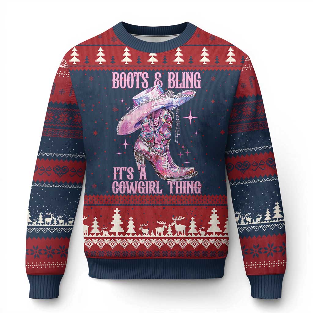 Boots and Bling Its A Cowgirl Thing Ugly Christmas Sweater