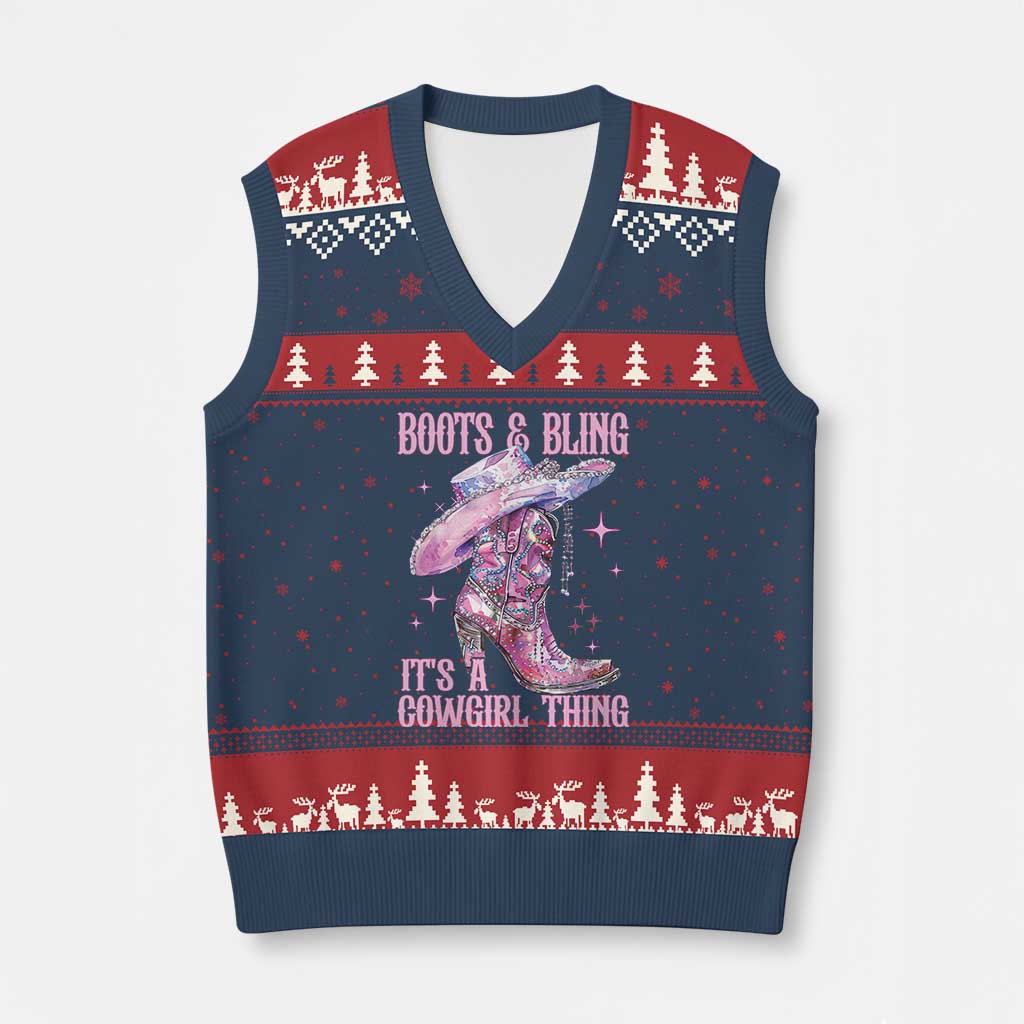 Boots and Bling Its A Cowgirl Thing V-Neck Knit Sweater Vest