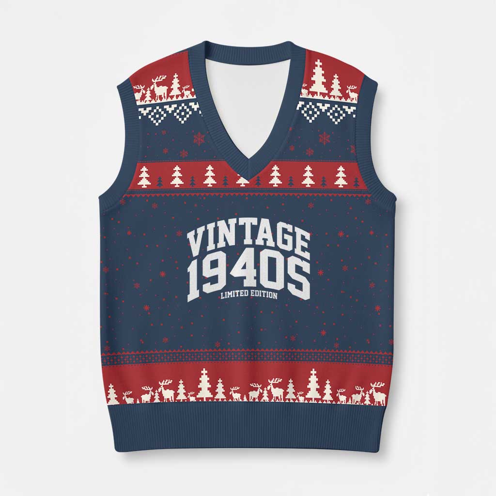 Vintage 1940s Limited Edition V-Neck Knit Sweater Vest Vintage Varsity Funny Cool 1940 Theme